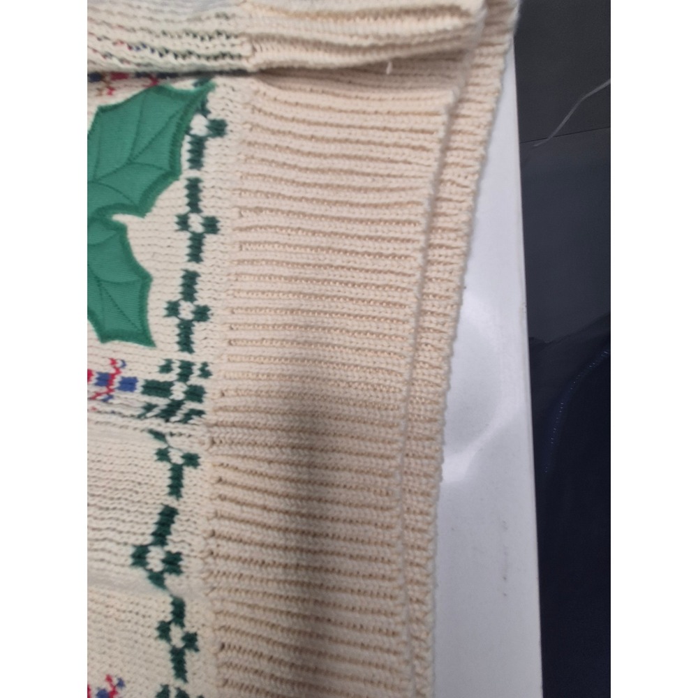 Vintage Melissa Burke Christmas Sweater Cream Cotton Embroidered Holiday Women M - Picture 5 of 8